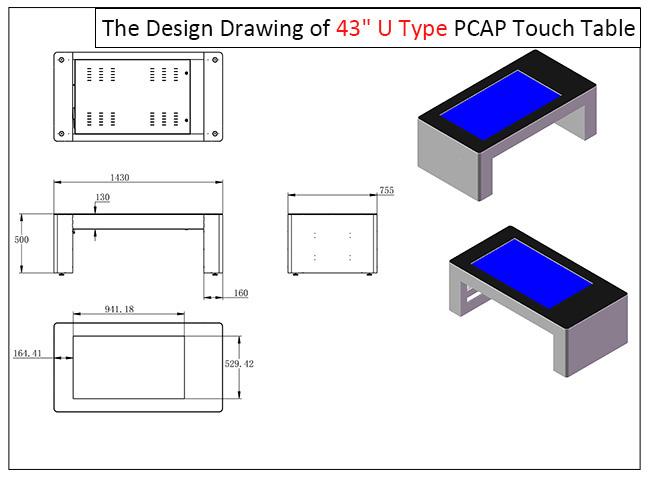 Écran tactile interactif numérique de table de thé de nouvel de conception de 43 pouces écran tactile d'affichage à cristaux liquides