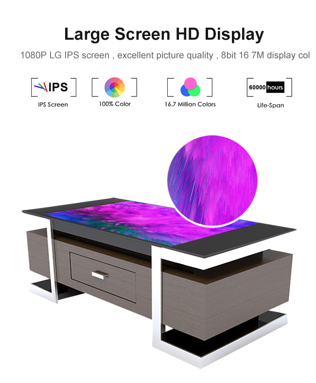 Tableau de jeu d'intérieur multifonctionnel de café d'écran tactile de moniteur d'affichage à cristaux liquides d'OS de Windows de style de tiroir de table basse de contact